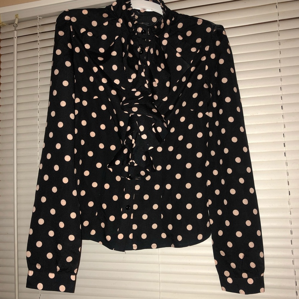Polkadot Highneck Blouse Buttons Ruffle XS